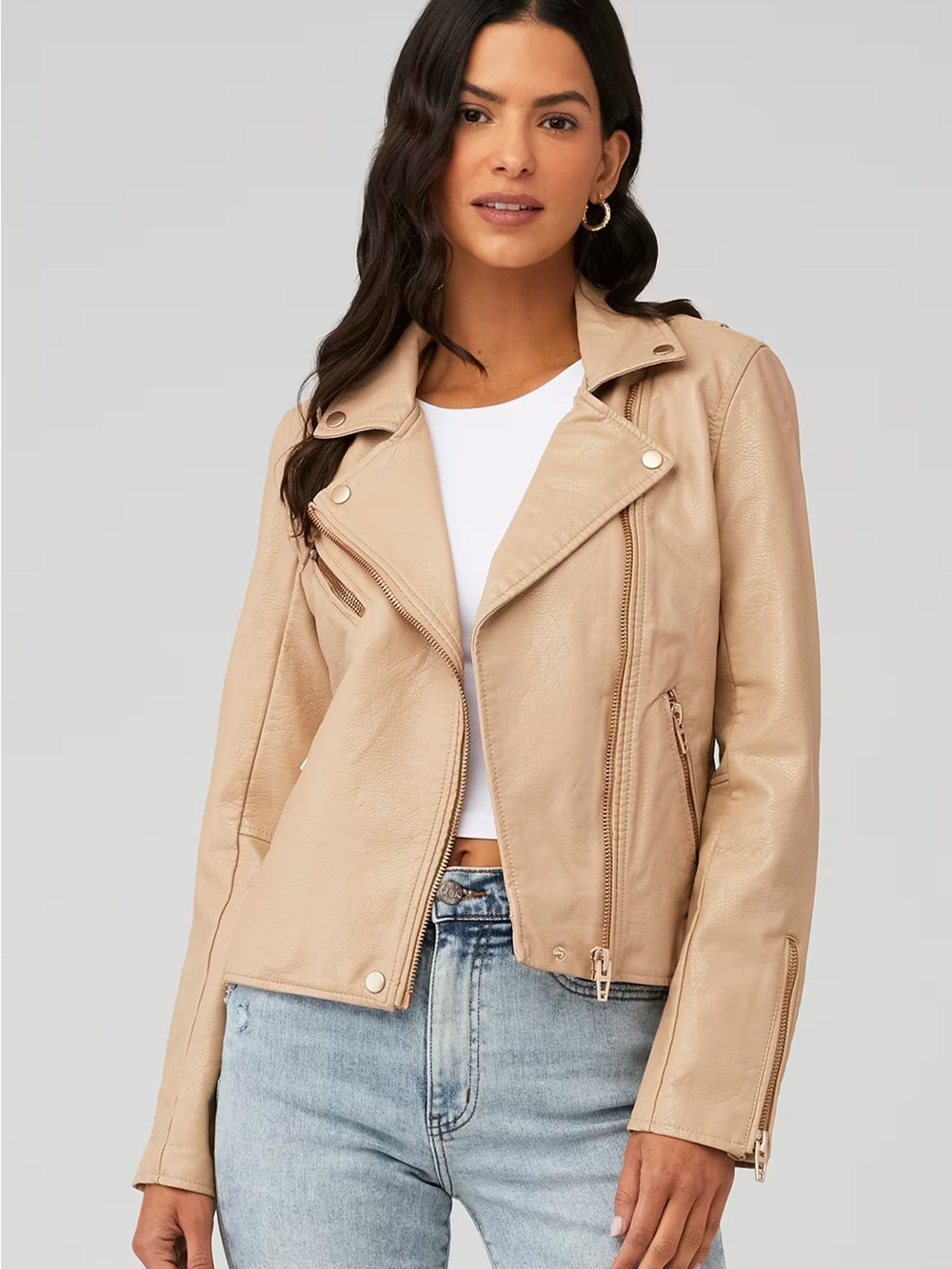 BLANKNYC Faux Leather Moto Jacket Beige Nude Vegan Leather Biker Jacket Size S